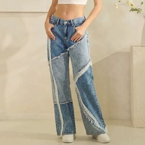 264 OLI & HALI ❤️ WASHED PATCHWORK DENIM WIDE LEG JEANS